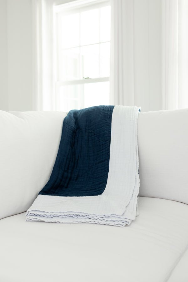 Navy & Snow All-Season Organic Muslin Throw Blanket Organic Cotton Muslin Blanket Gray Heron
