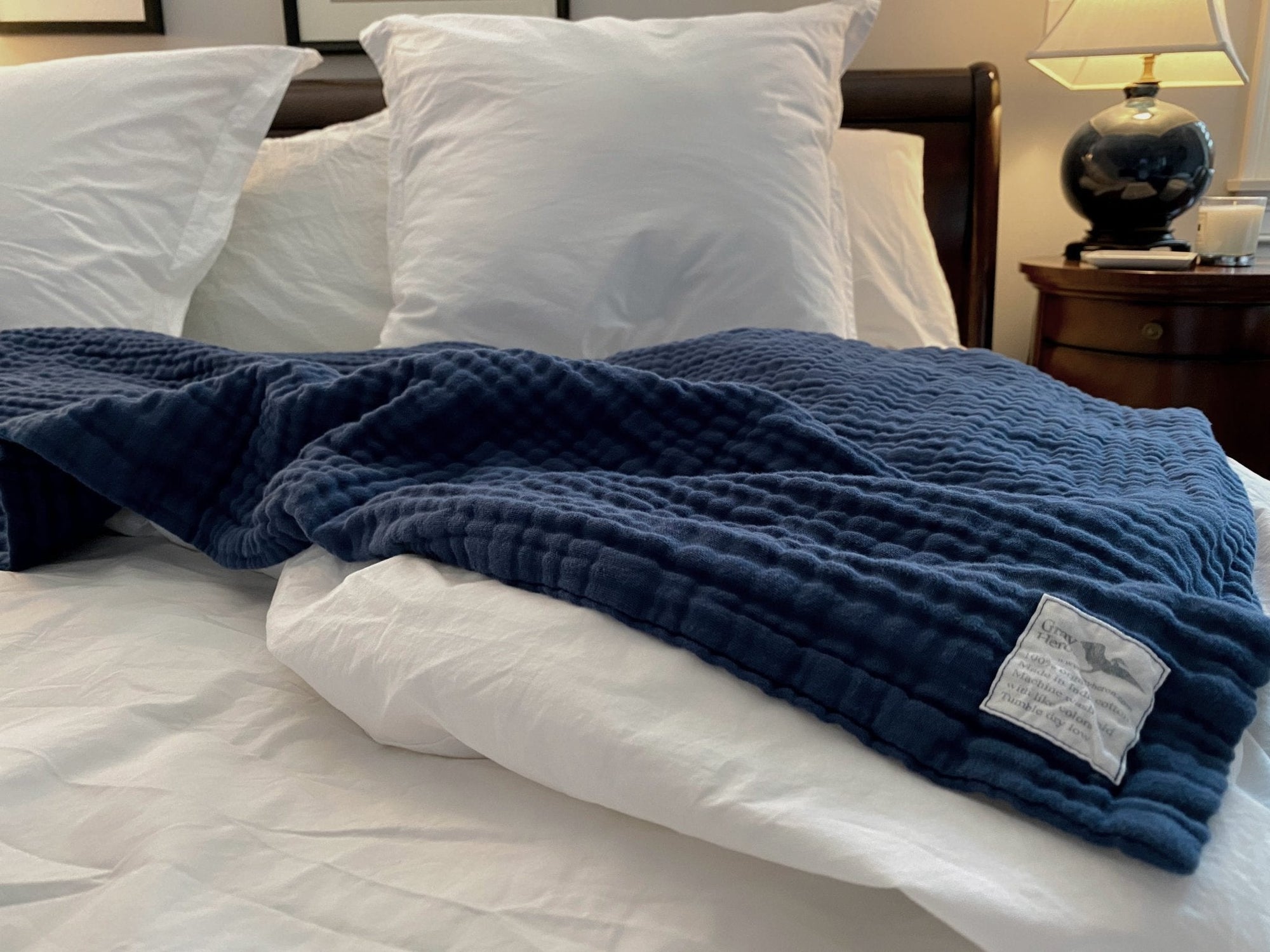 Navy Summer-Weight Organic Muslin King Blanket Adult Organic Cotton Muslin Blanket Gray Heron