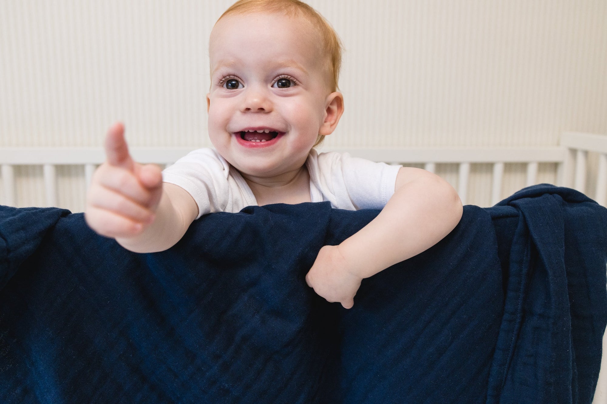 Navy Summer-Weight Organic Muslin Mini Blanket (NO HERON) Organic Baby Blanket Gray Heron