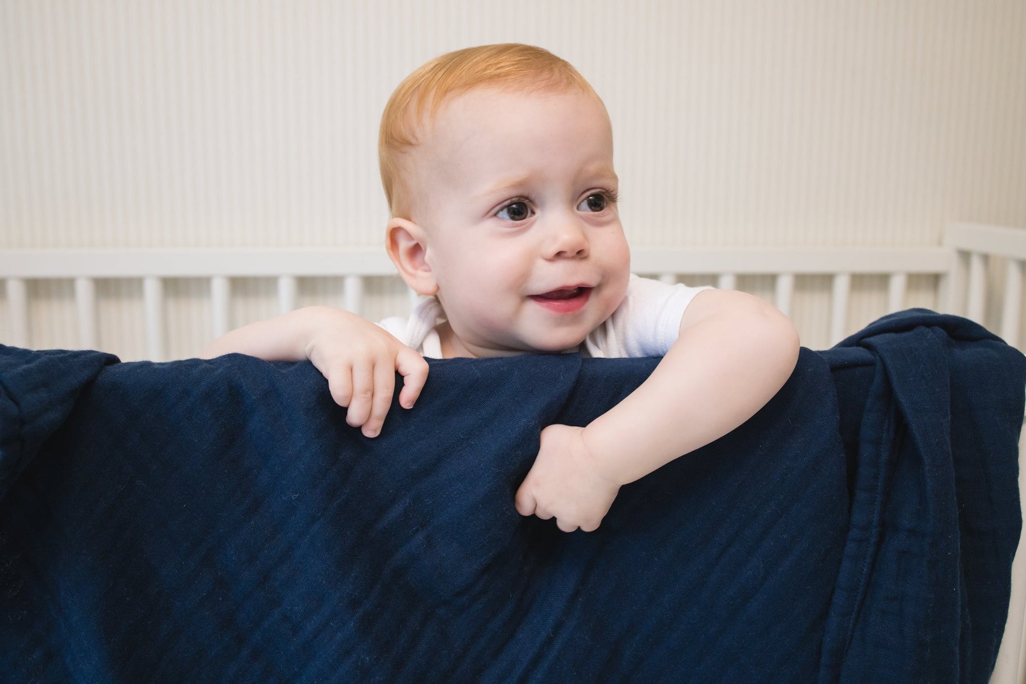 Navy Summer-Weight Organic Muslin Mini Blanket (NO HERON) Organic Baby Blanket Gray Heron