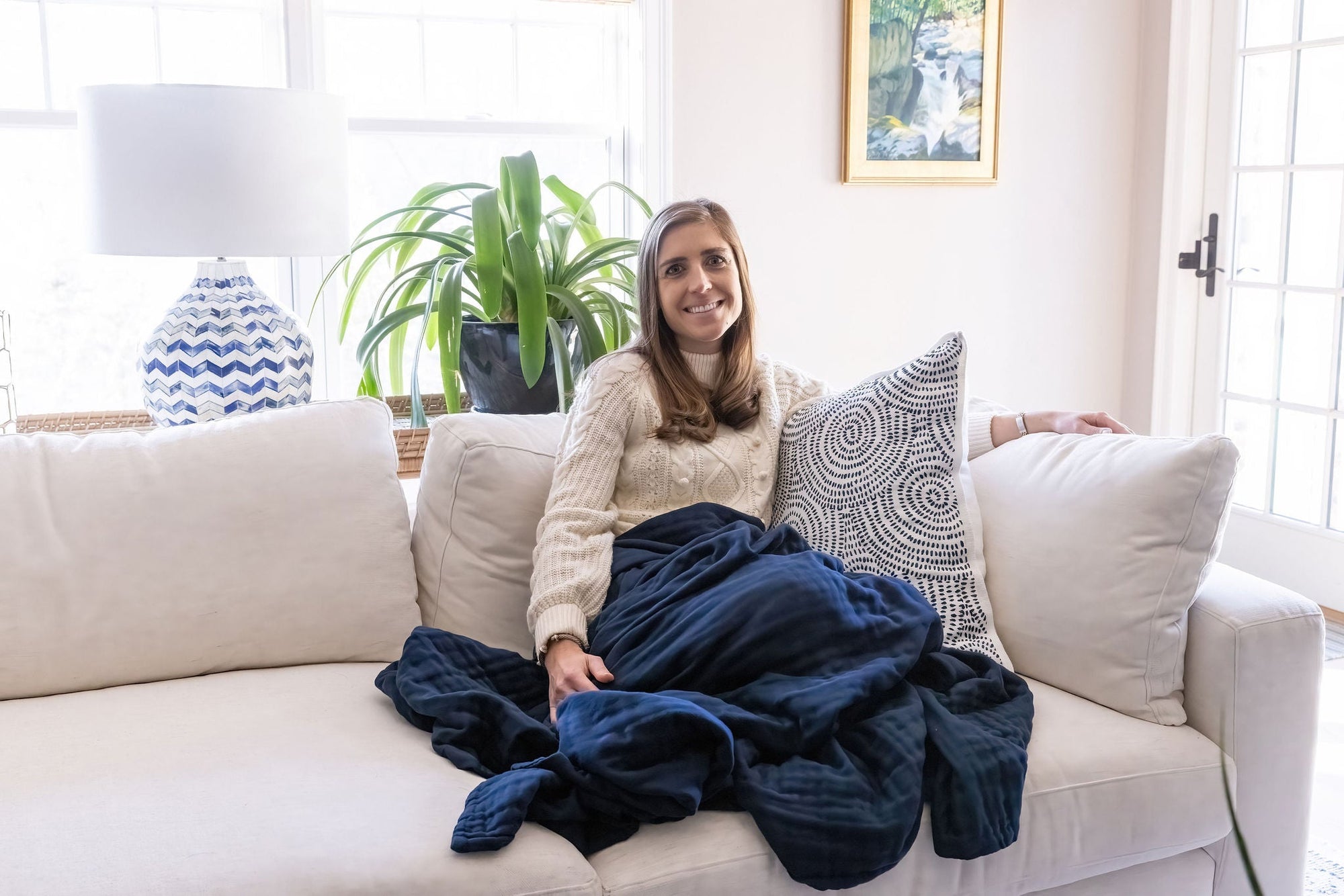 Navy Summer-Weight Organic Muslin Oversized Throw Blanket Adult Organic Cotton Muslin Blanket Gray Heron
