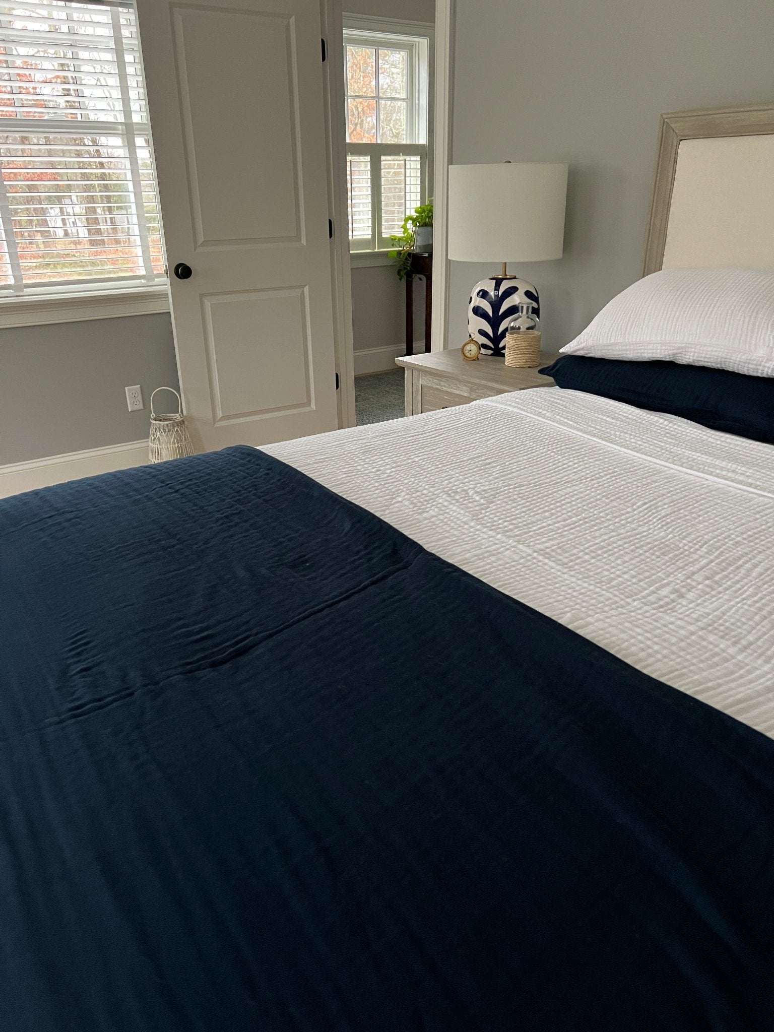 Navy Summer-Weight Organic Muslin Queen Blanket Adult Organic Cotton Muslin Blanket Gray Heron