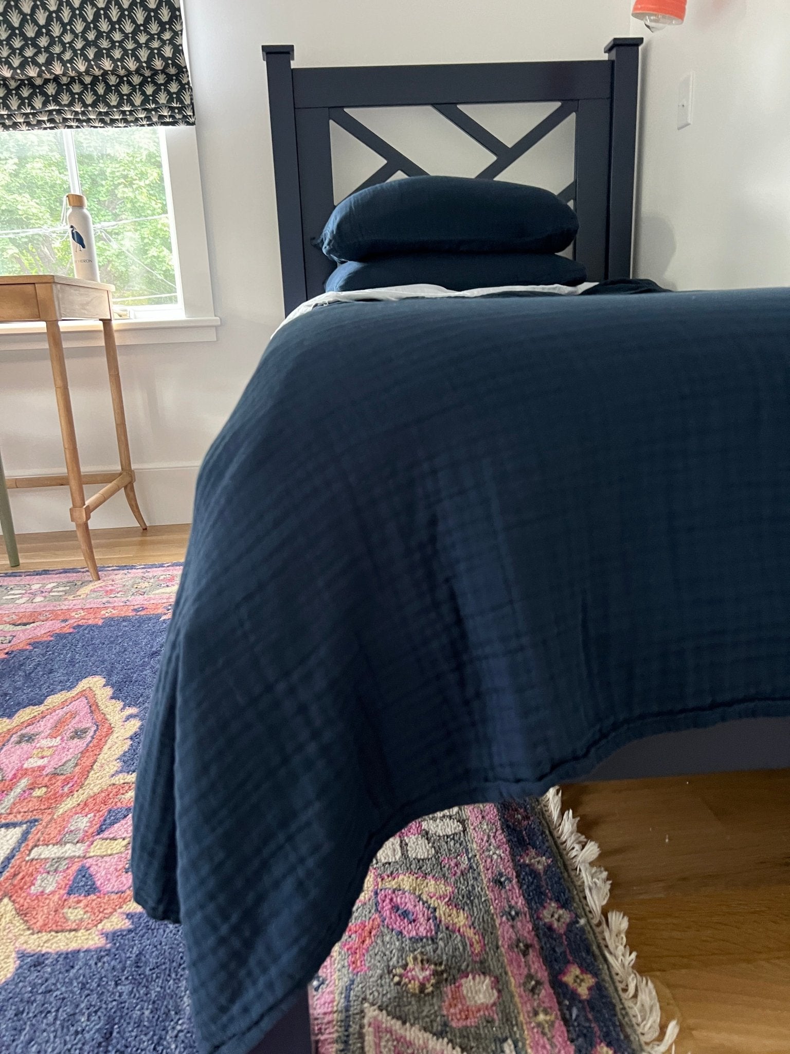 Navy Summer Weight Organic Muslin Twin Blanket Adult Organic Cotton Muslin Blanket Gray Heron