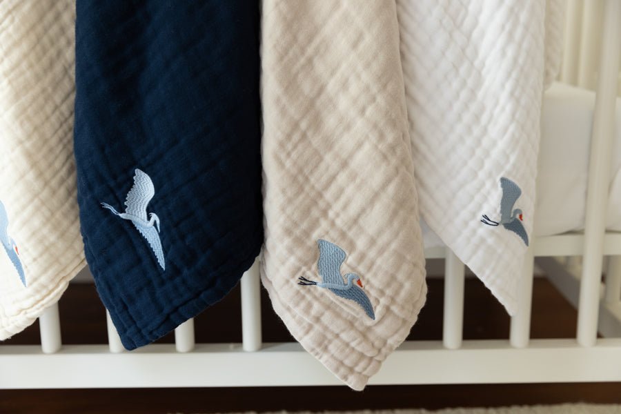 Oat All-Season Organic Muslin Mini Blanket 8 Layer Muslin Baby Blanket Gray Heron