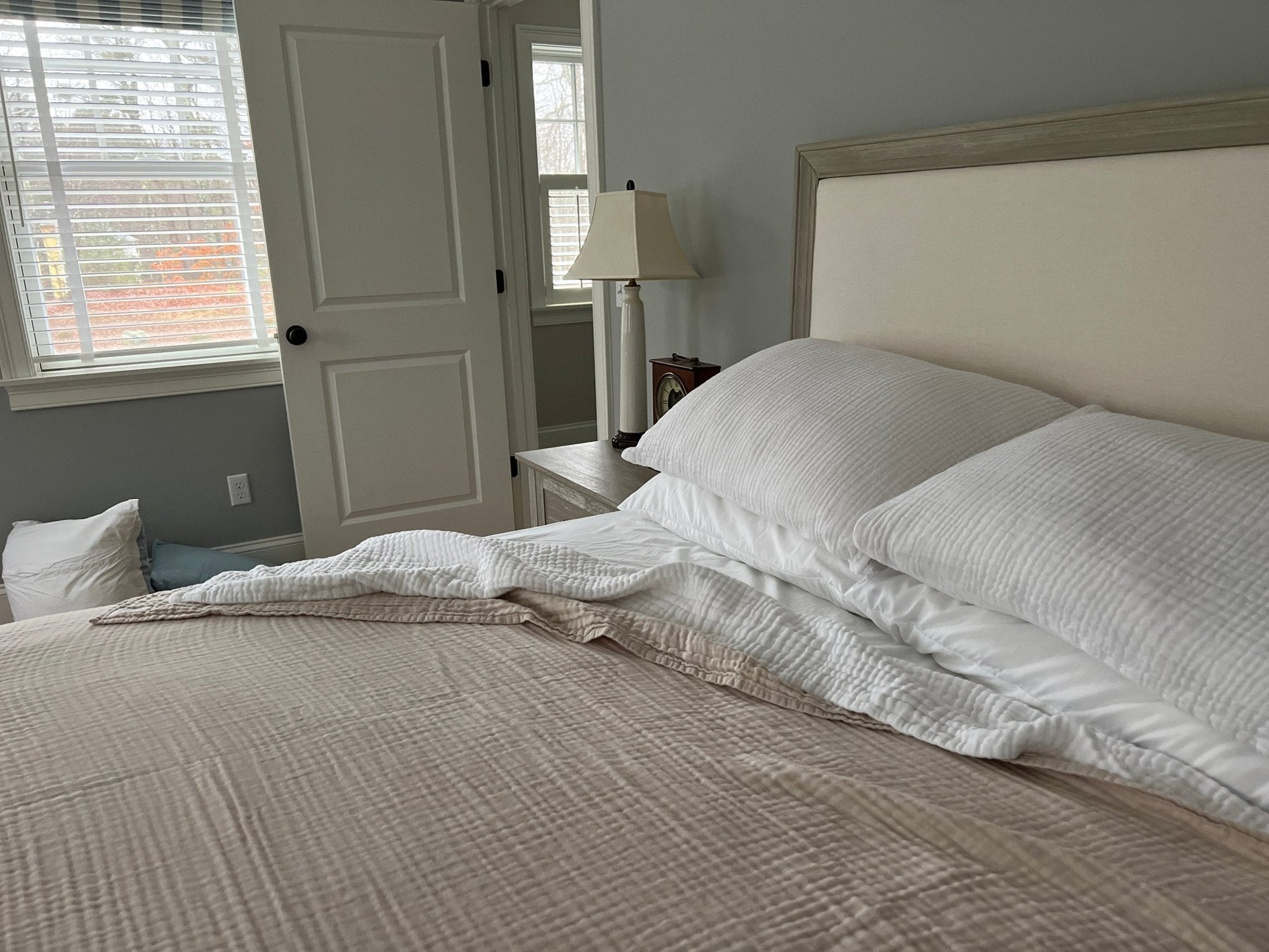 Oat Summer-Weight Organic Muslin Queen Blanket Adult Organic Cotton Muslin Blanket Gray Heron