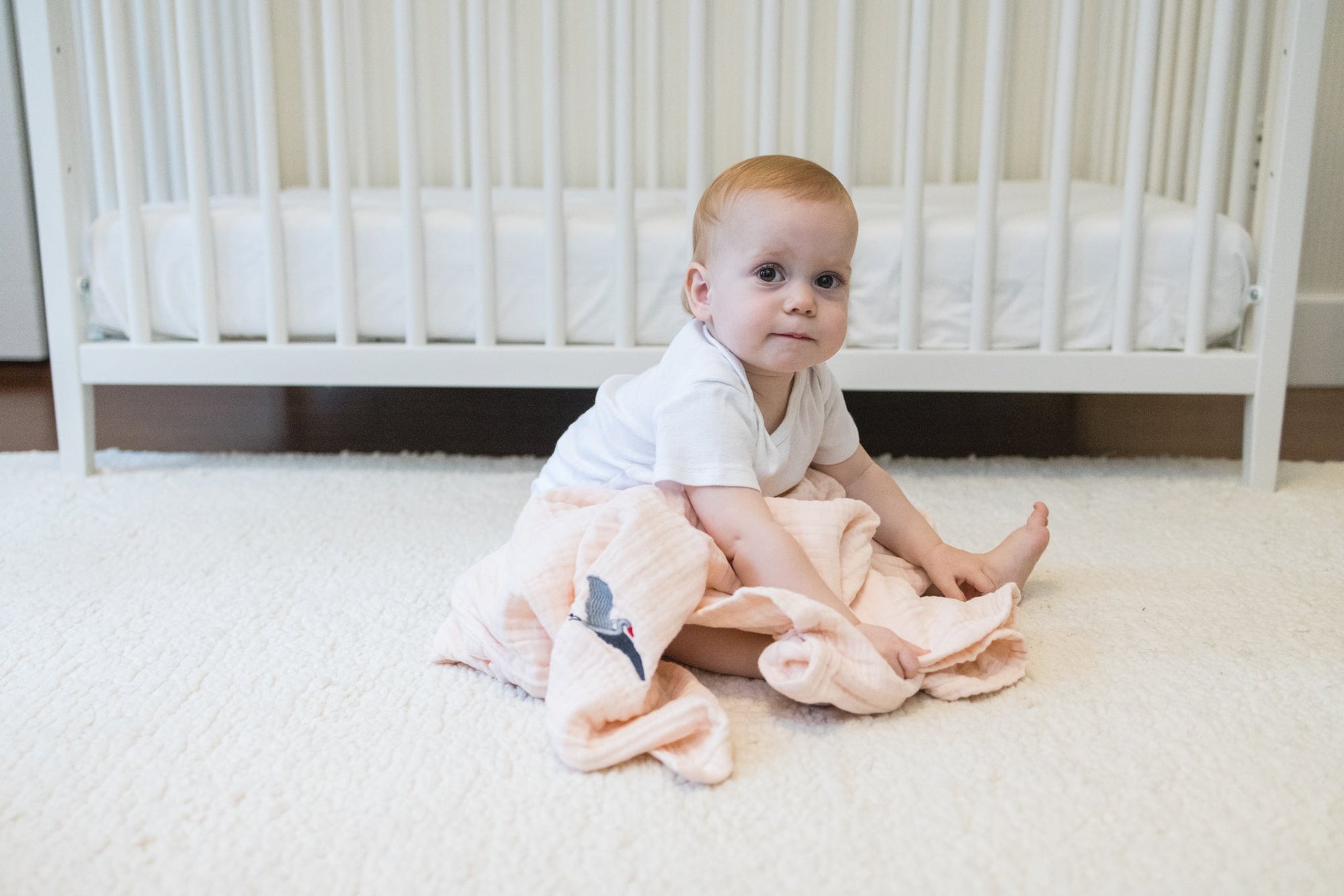 Petal All-Season Organic Muslin Mini Stork Blanket with Monogram Option 8 Layer Muslin Baby Blanket Gray Heron