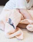 Organic Muslin All-Season Stork Blanket – Petal Pink 8 Layer Muslin Baby Blanket Gray Heron