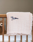 Petal All-Season Organic Muslin Mini Stork Blanket with Monogram Option 8 Layer Muslin Baby Blanket Gray Heron