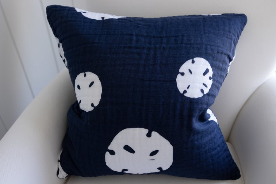 Sand Dollar Navy Euro Pillow Cover with Brass Zipper European Throw Pillow Gray Heron