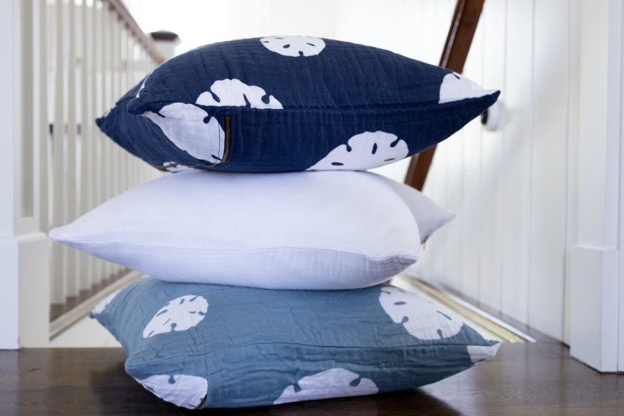 Sand Dollar Navy Organic Muslin 22" Throw Pillowcase Organic Pillowcase Gray Heron