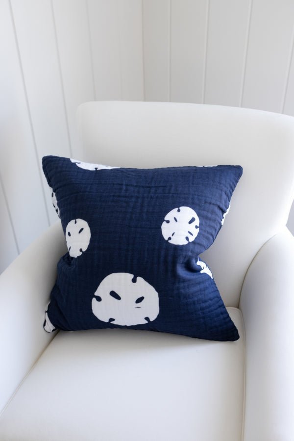 Sand Dollar Navy Organic Muslin 22" Throw Pillowcase Organic Pillowcase Gray Heron