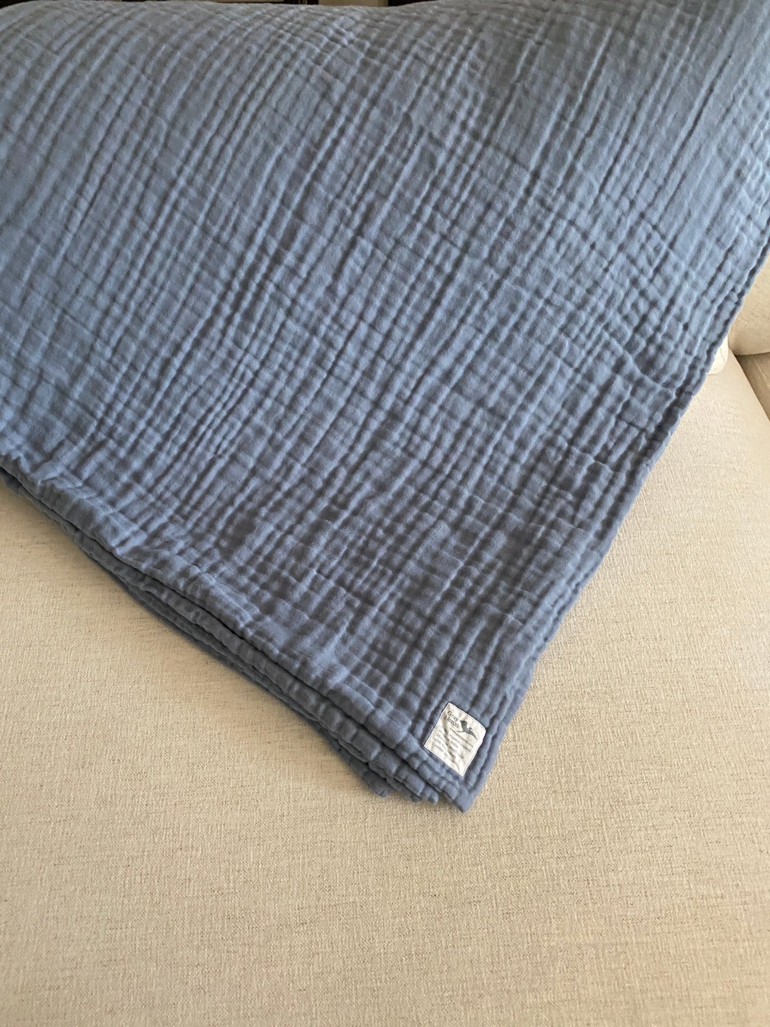 Sand Dollar Navy & Snow All-Season Organic Muslin Throw Blanket Organic Cotton Muslin Blanket Gray Heron