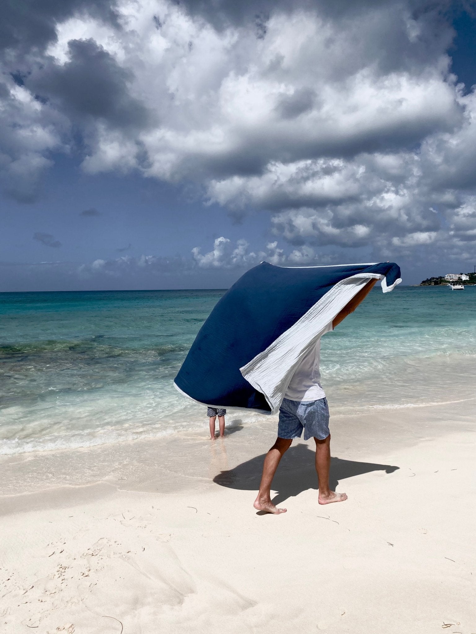 Sand Dollar Navy & Snow All - Season Organic Muslin Throw Blanket - Gray Heron