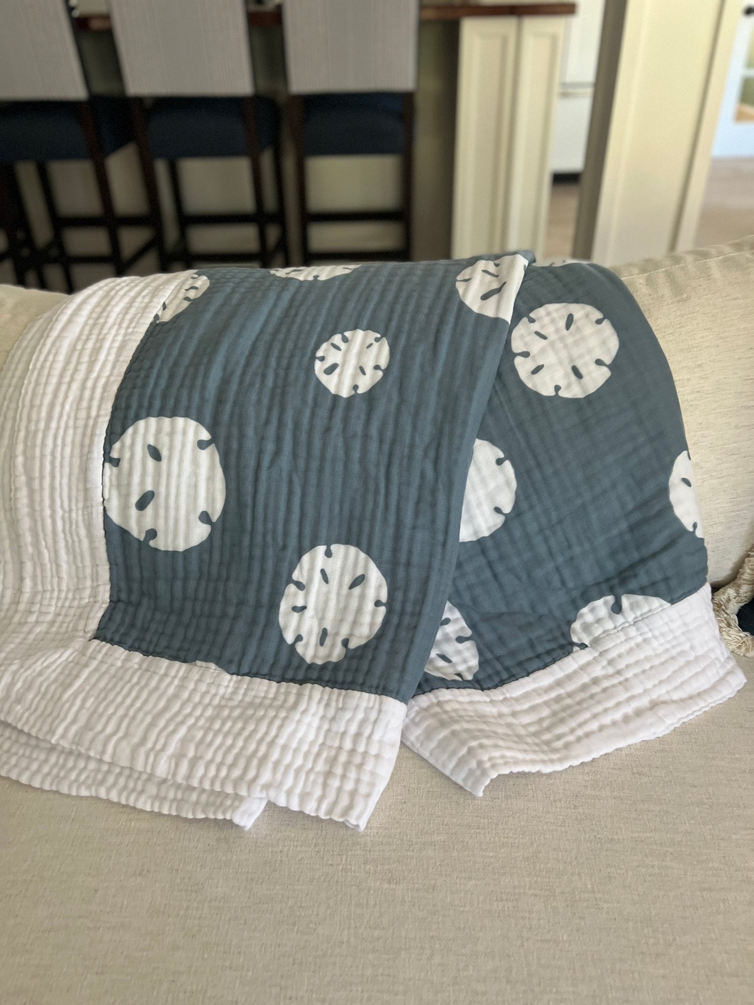 Sand Dollar Navy & Snow All-Season Organic Muslin Throw Blanket Organic Cotton Muslin Blanket Gray Heron