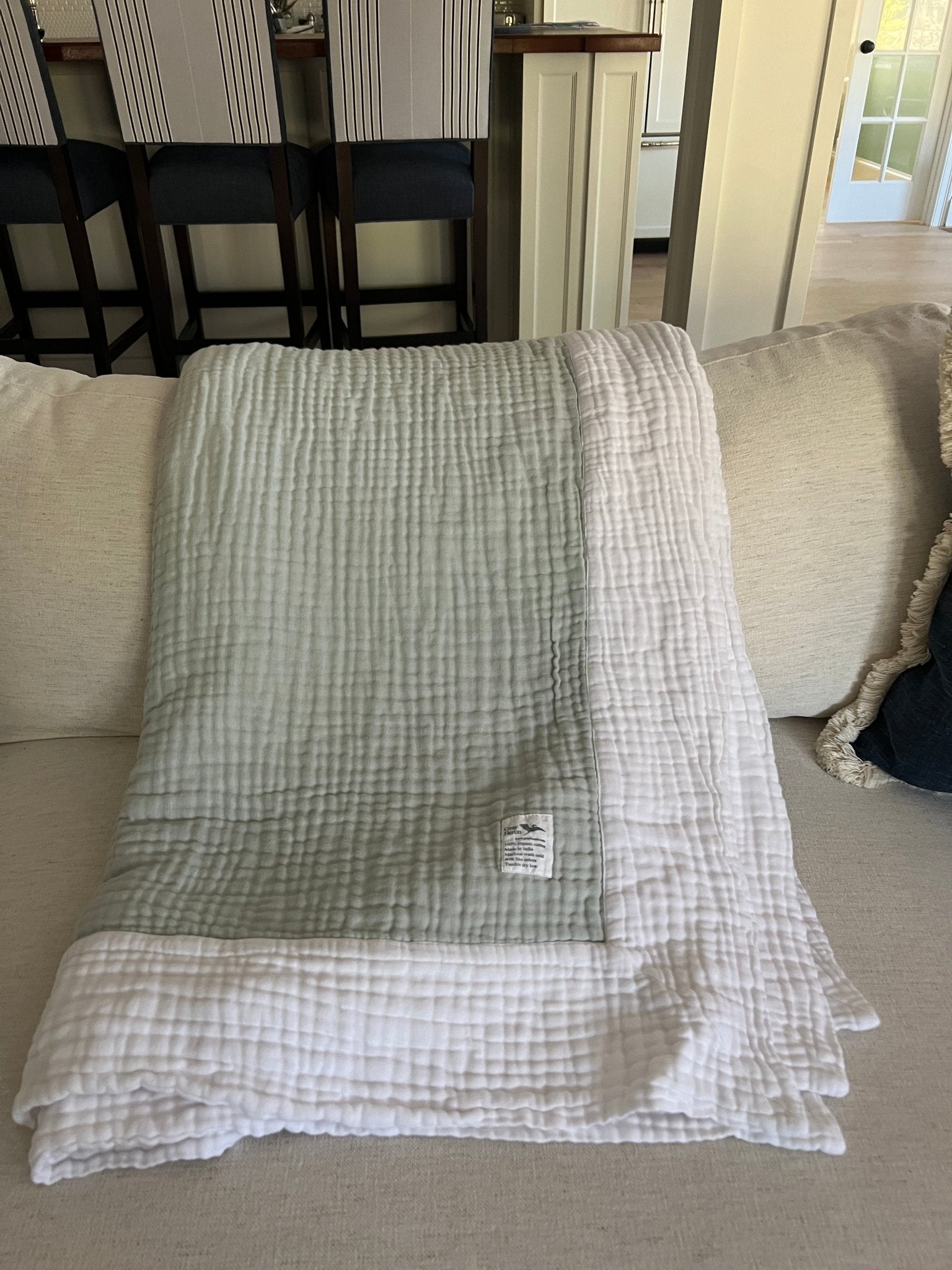 Sand Dollar Navy & Snow All-Season Organic Muslin Throw Blanket Organic Cotton Muslin Blanket Gray Heron