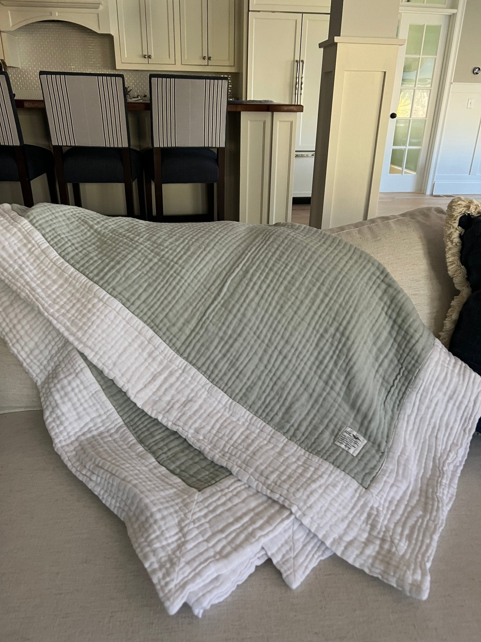 Sand Dollar Navy & Snow All-Season Organic Muslin Throw Blanket Organic Cotton Muslin Blanket Gray Heron