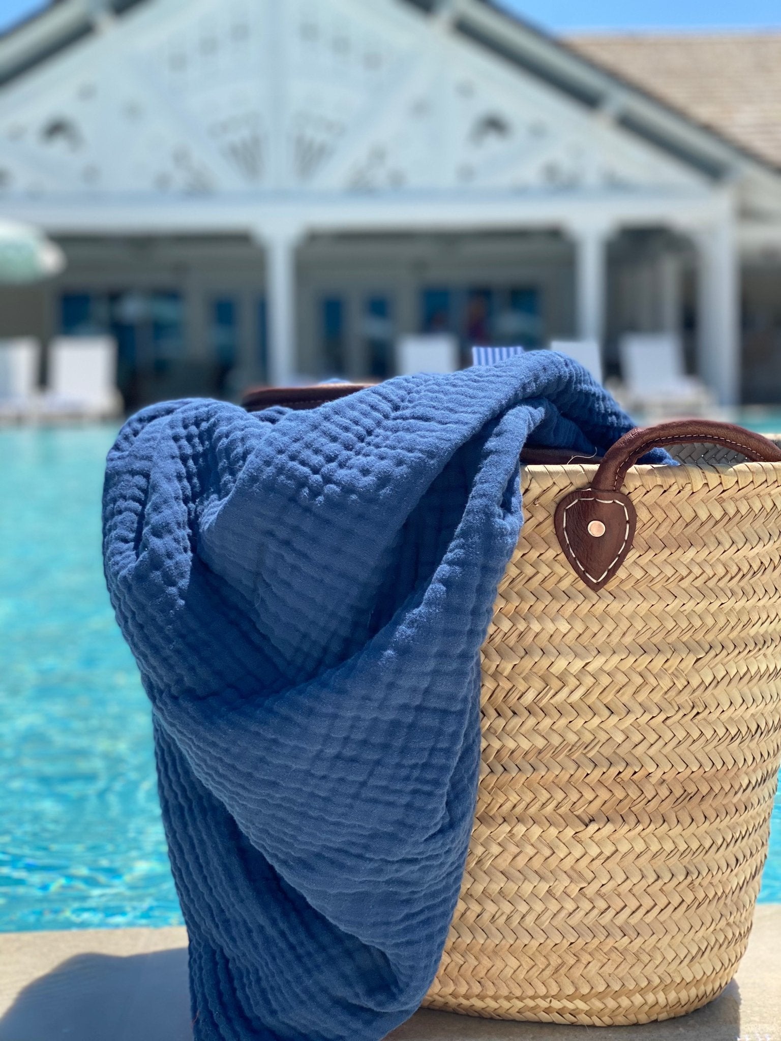 Sand Dollar Navy & Snow All - Season Organic Muslin Throw Blanket - Gray Heron