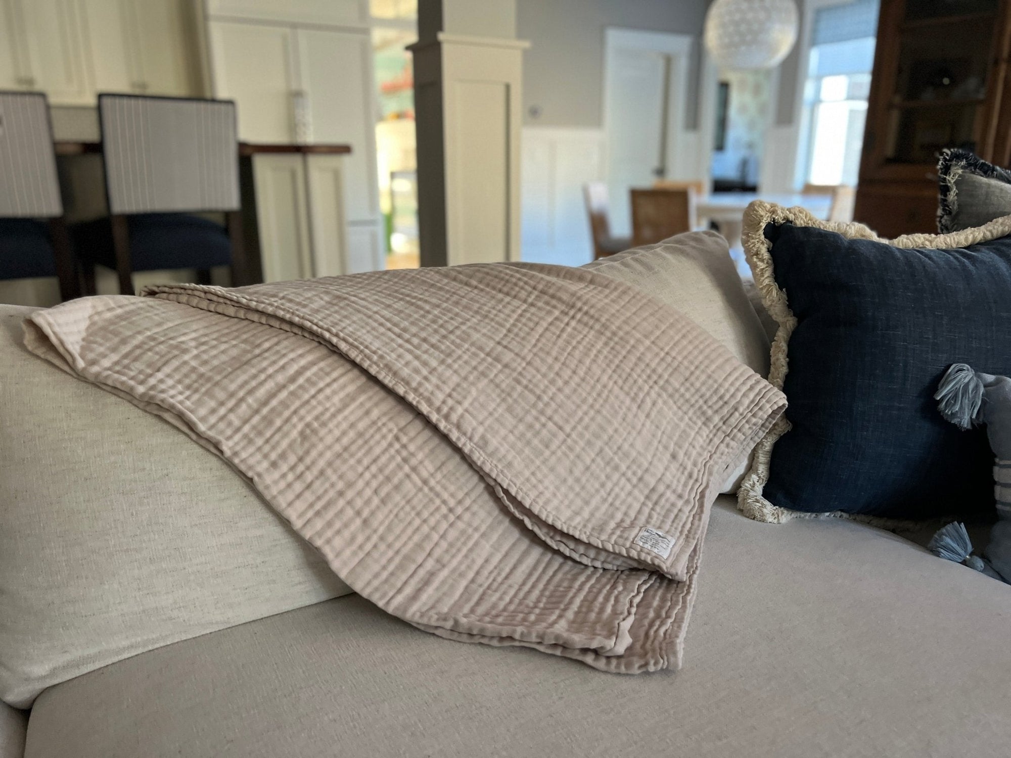 Sand Dollar Navy & Snow All-Season Organic Muslin Throw Blanket Organic Cotton Muslin Blanket Gray Heron