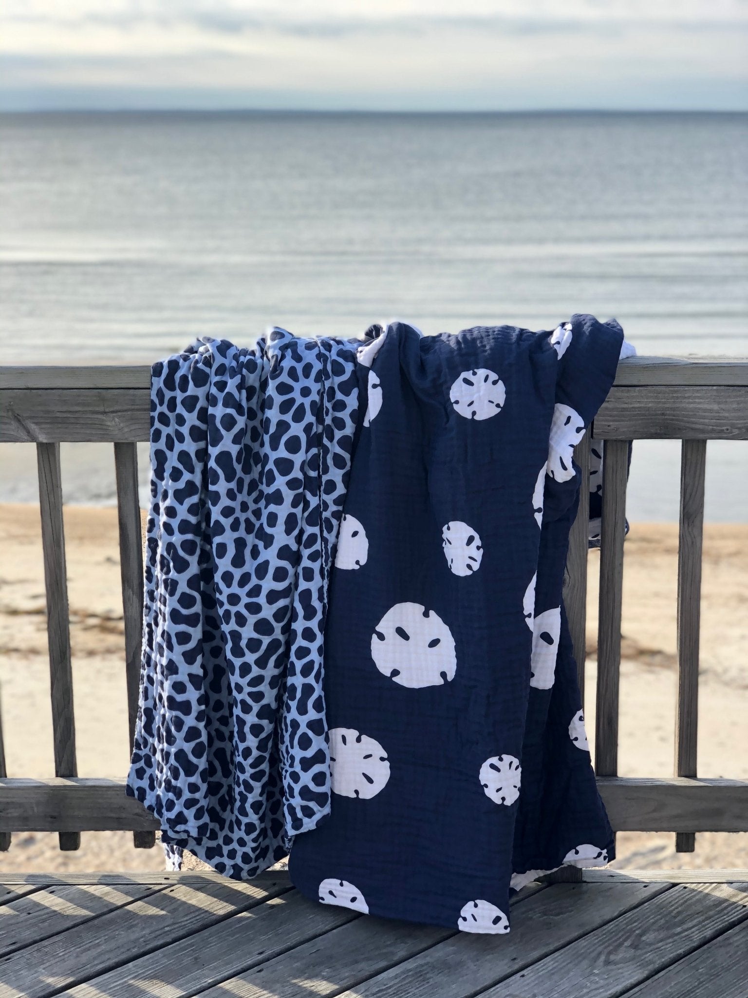 Sand Dollar Navy & Snow All-Season Organic Muslin Throw Blanket Organic Cotton Muslin Blanket Gray Heron