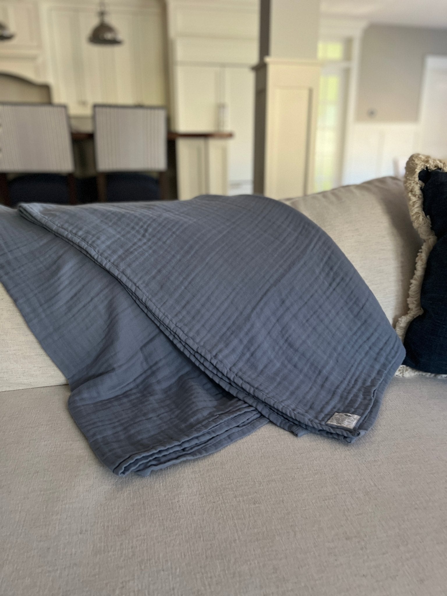 Sand Dollar Navy & Snow All-Season Organic Muslin Throw Blanket Organic Cotton Muslin Blanket Gray Heron