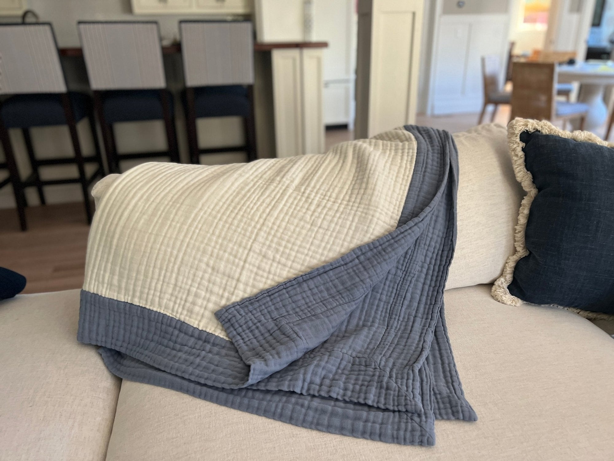 Sand Dollar Navy & Snow All-Season Organic Muslin Throw Blanket Organic Cotton Muslin Blanket Gray Heron