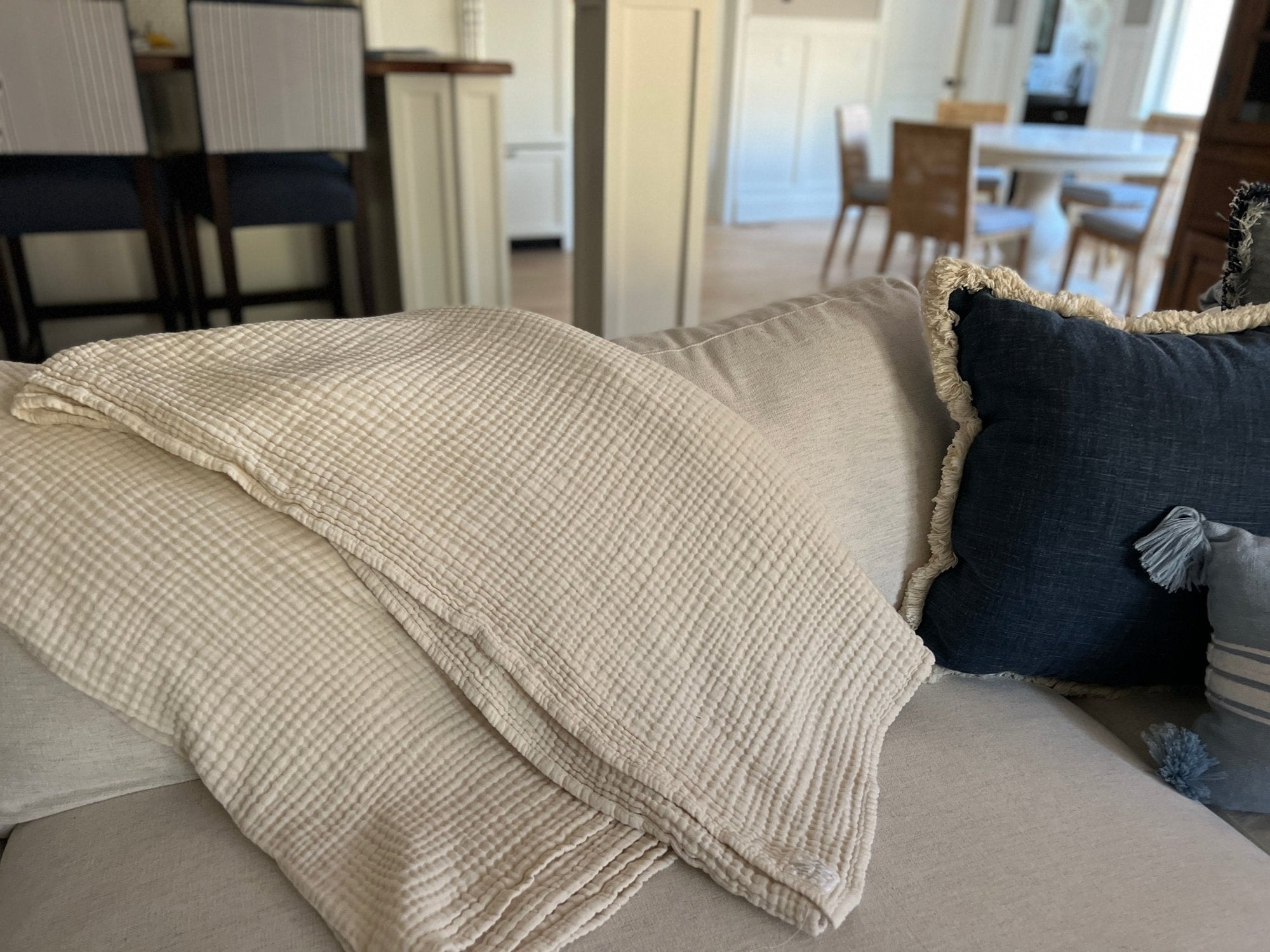 Sand Dollar Navy & Snow All-Season Organic Muslin Throw Blanket Organic Cotton Muslin Blanket Gray Heron