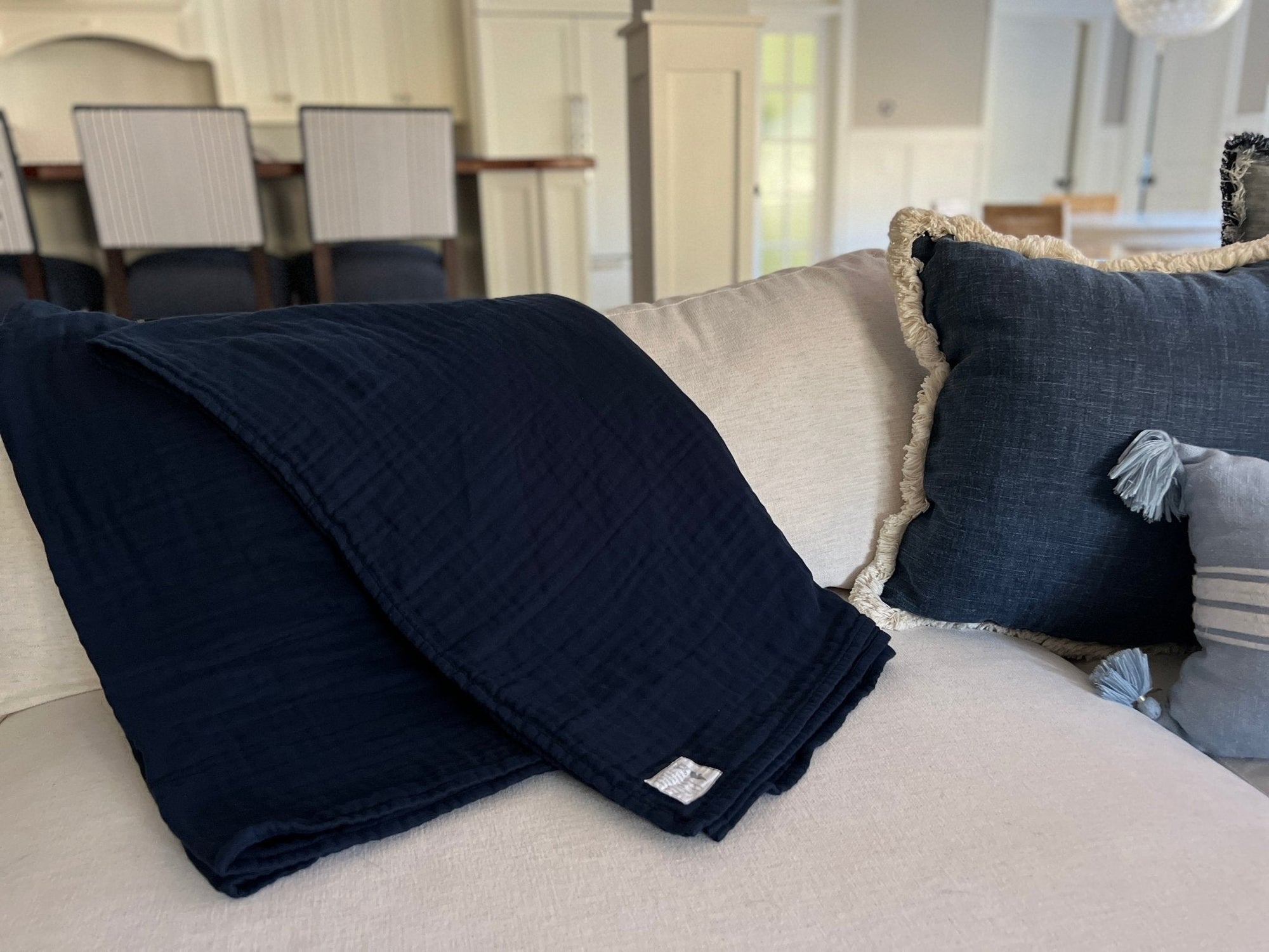 Sand Dollar Navy & Snow All-Season Organic Muslin Throw Blanket Organic Cotton Muslin Blanket Gray Heron