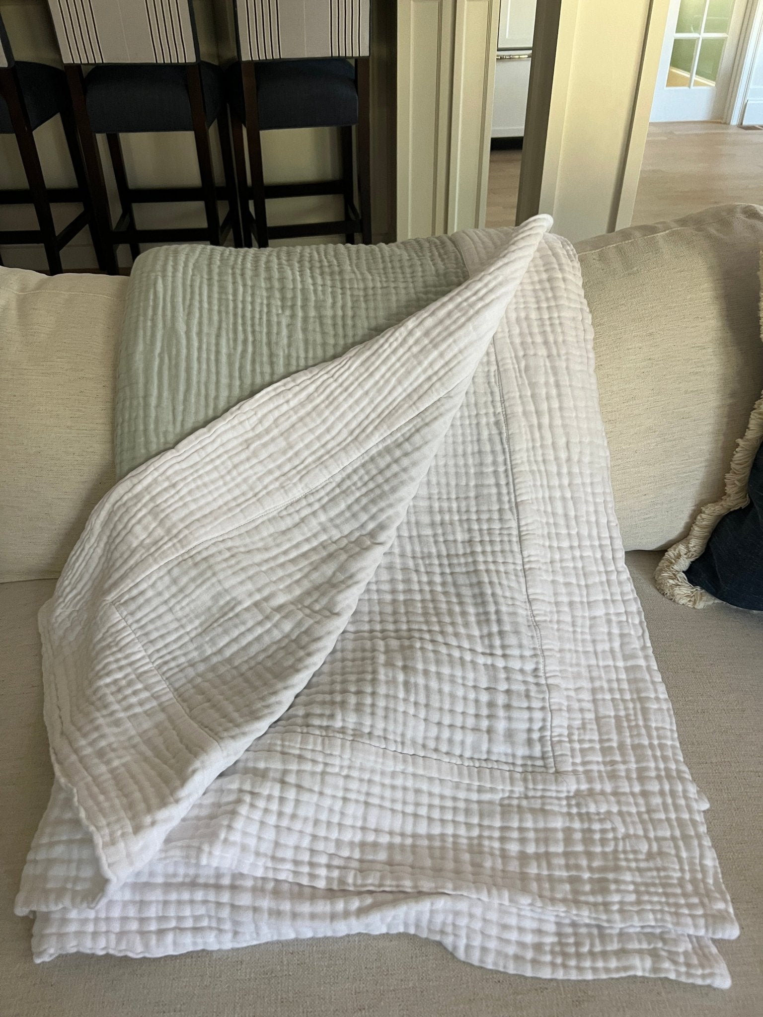 Sand Dollar Navy & Snow All-Season Organic Muslin Throw Blanket Organic Cotton Muslin Blanket Gray Heron