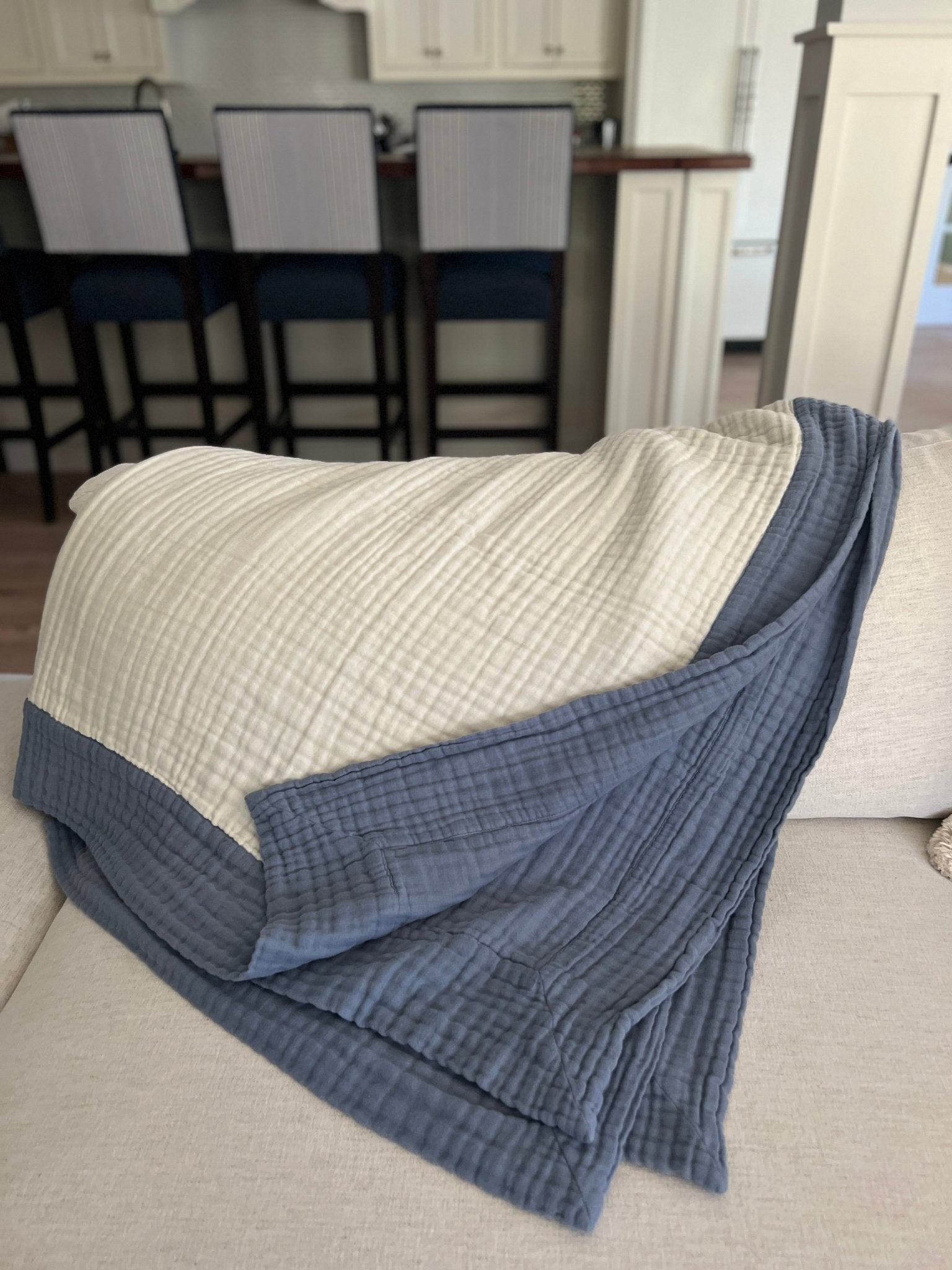 Sand Dollar Navy & Snow All-Season Organic Muslin Throw Blanket Organic Cotton Muslin Blanket Gray Heron