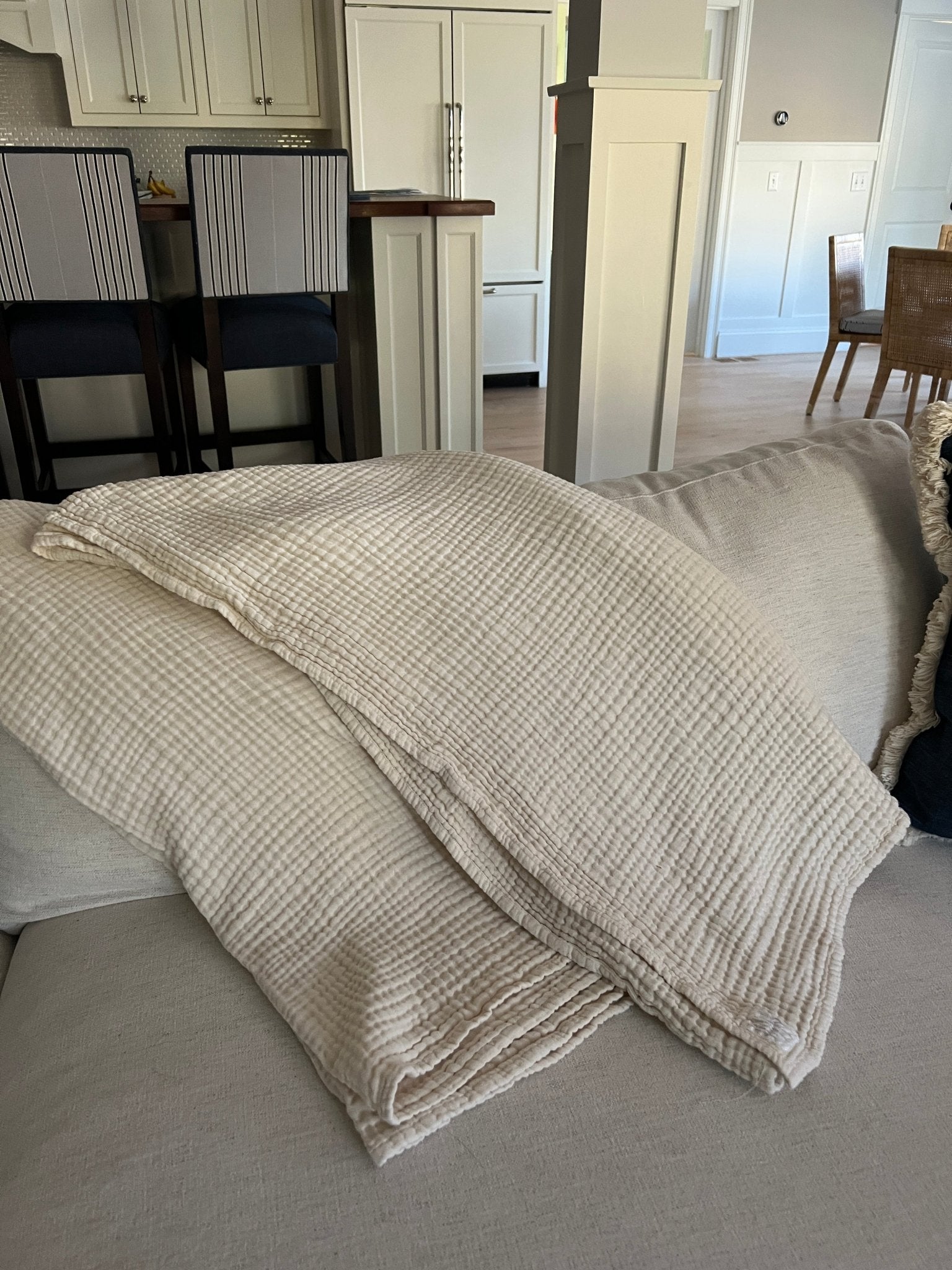 Sand Dollar Navy & Snow All-Season Organic Muslin Throw Blanket Organic Cotton Muslin Blanket Gray Heron