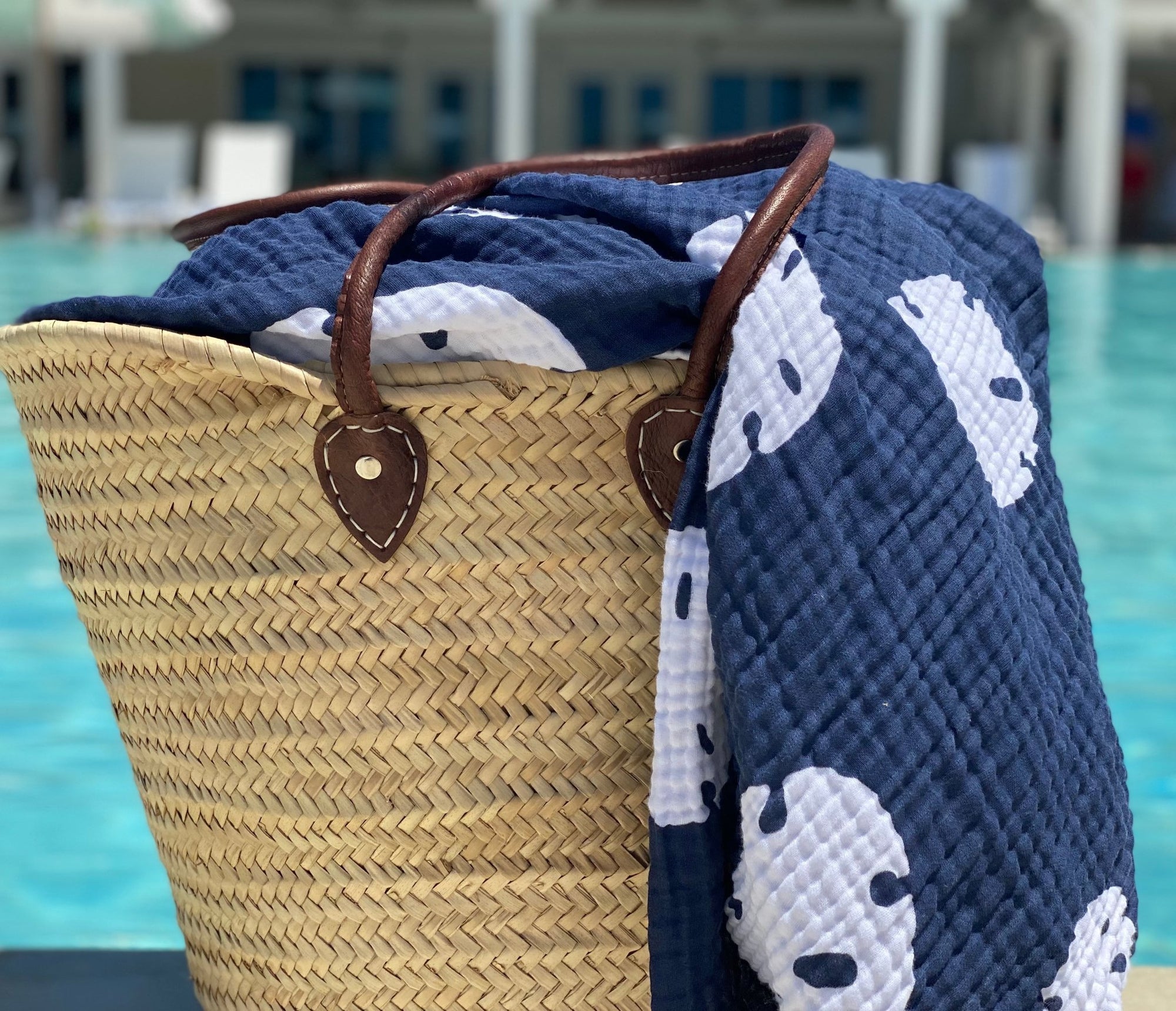 Sand Dollar Navy & Snow All - Season Organic Muslin Throw Blanket - Gray Heron