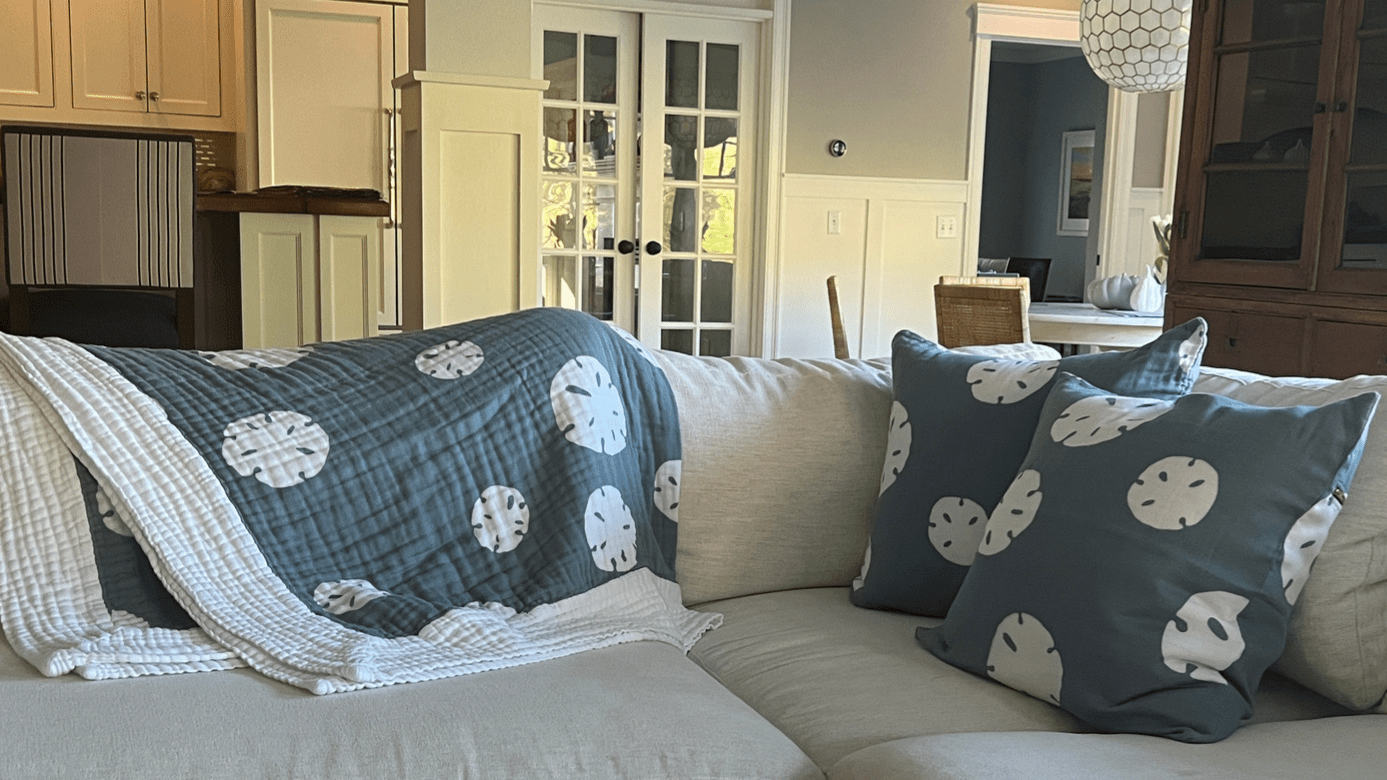 Sand Dollar Navy & Snow All-Season Organic Muslin Throw Blanket Organic Cotton Muslin Blanket Gray Heron