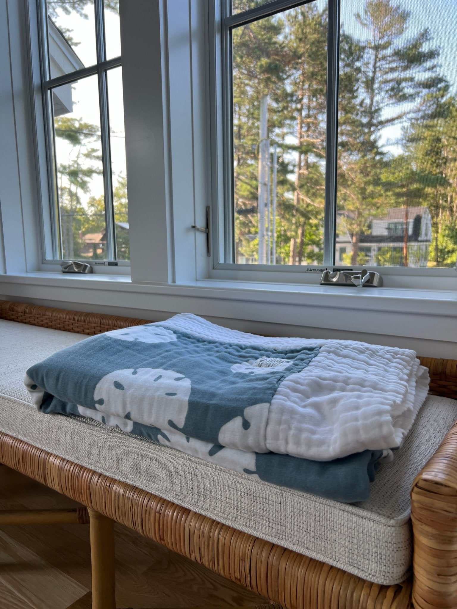 Sand Dollar Slate and Snow All-Season Organic Oversized Muslin Throw Blanket Organic Cotton Muslin Blanket Gray Heron