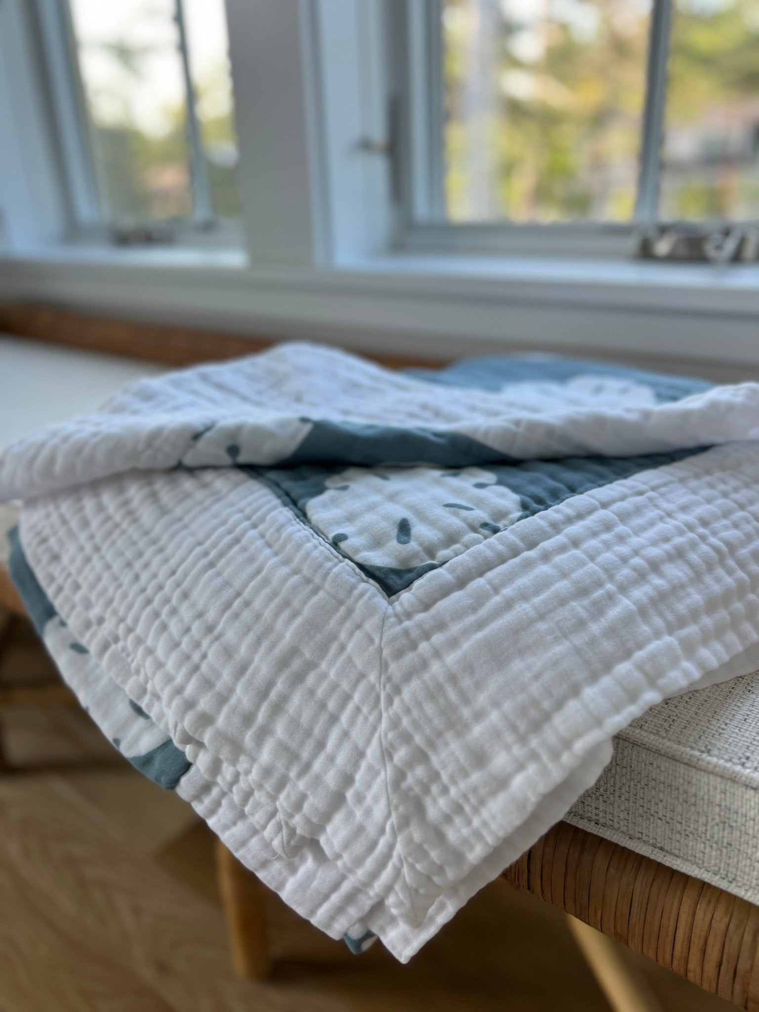 Sand Dollar Slate and Snow All-Season Organic Oversized Muslin Throw Blanket Organic Cotton Muslin Blanket Gray Heron