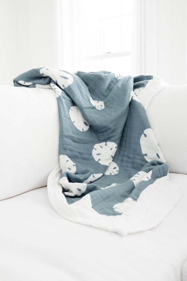 Sand Dollar Slate and Snow All-Season Organic Oversized Muslin Throw Blanket Organic Cotton Muslin Blanket Gray Heron