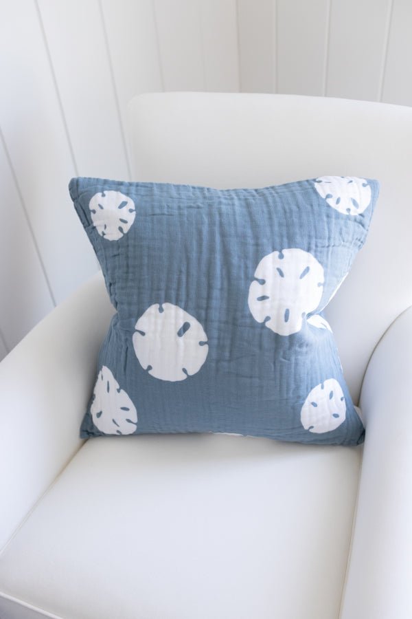 Sand Dollar Slate Organic Muslin 22" Throw Pillowcase Organic Pillowcase Gray Heron