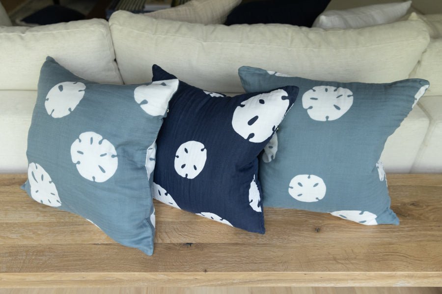 Sand Dollar Slate Organic Muslin 22" Throw Pillowcase Organic Pillowcase Gray Heron