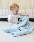 Sky All-Season Organic Muslin Mini Stork Blanket with Monogram Option 8 Layer Muslin Baby Blanket Gray Heron