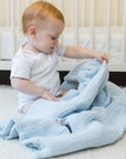 Organic Muslin All-Season Stork Blanket – Sky Blue 8 Layer Muslin Baby Blanket Gray Heron