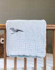 Sky All-Season Organic Muslin Mini Stork Blanket with Monogram Option 8 Layer Muslin Baby Blanket Gray Heron