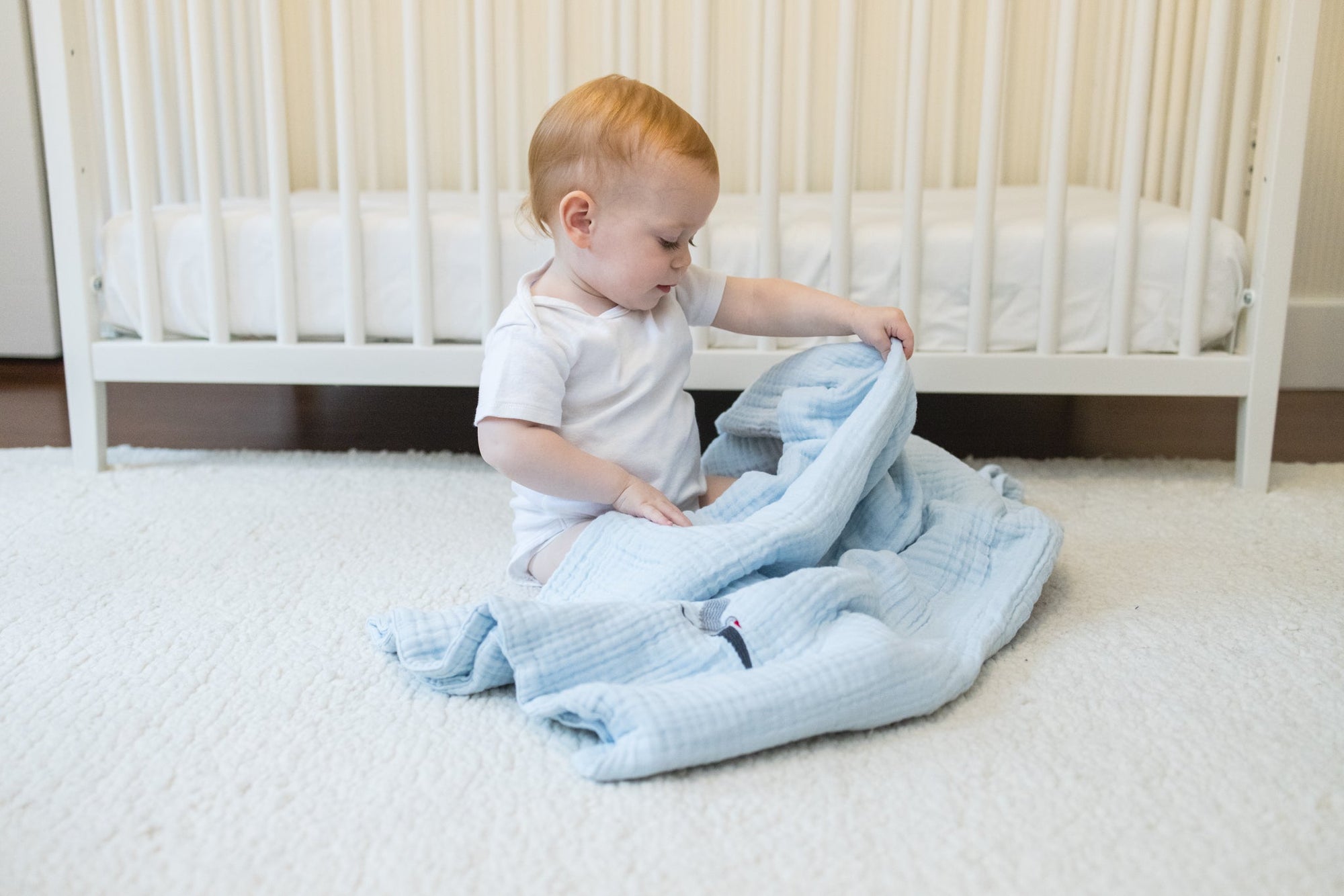 Sky Summer-Weight Organic Muslin Mini Stork Blanket with Monogram Option Organic Baby Blanket Gray Heron