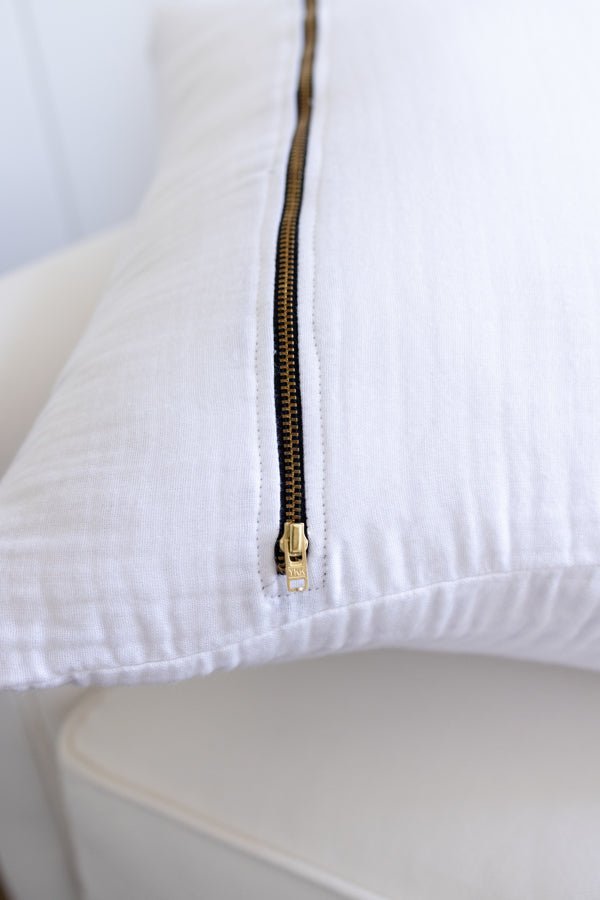 Snow Euro Pillow Cover with Brass Zipper European Throw Pillow Gray Heron