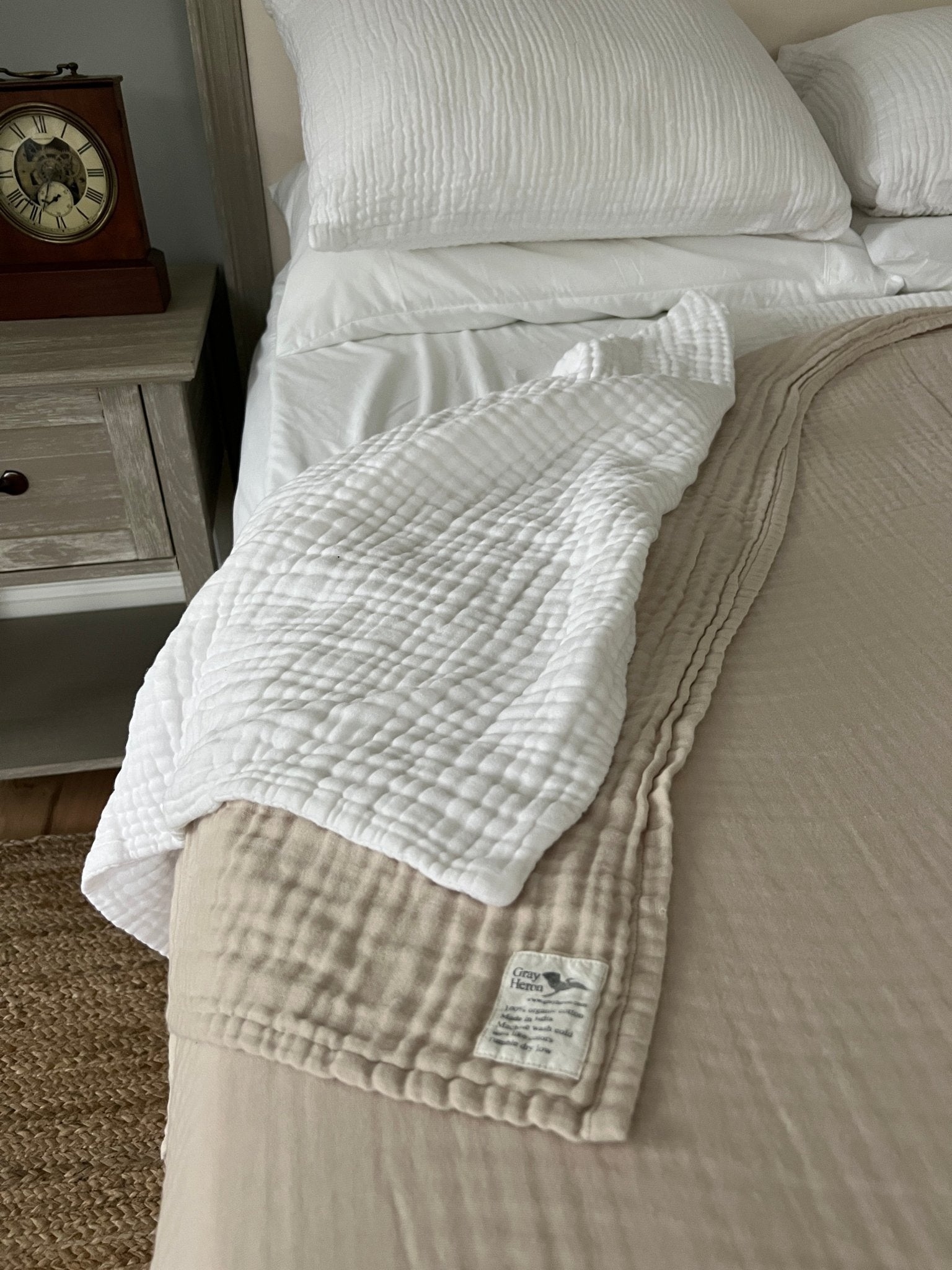 Snow Summer-Weight Organic Muslin Queen Blanket Adult Organic Cotton Muslin Blanket Gray Heron