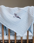 Summer-Weight Organic Muslin Mini Stork Blanket with Monogram Option Organic Baby Blanket Gray Heron