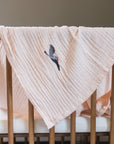 Summer-Weight Organic Muslin Mini Stork Blanket with Monogram Option Organic Baby Blanket Gray Heron