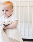 Summer-Weight Organic Muslin Mini Stork Blanket with Monogram Option Organic Baby Blanket Gray Heron