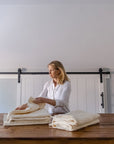 Summer-Weight Organic Gauze Full/Queen Blanket in Butter Cream Queen Muslin Blanket Gray Heron