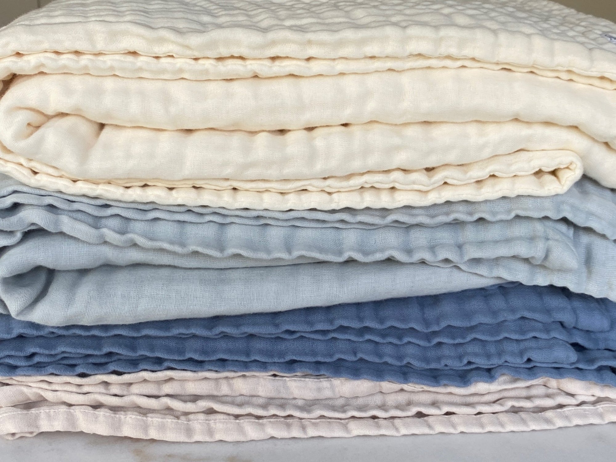Summer-Weight Organic Gauze Full/Queen Blanket in Butter Cream Queen Muslin Blanket Gray Heron