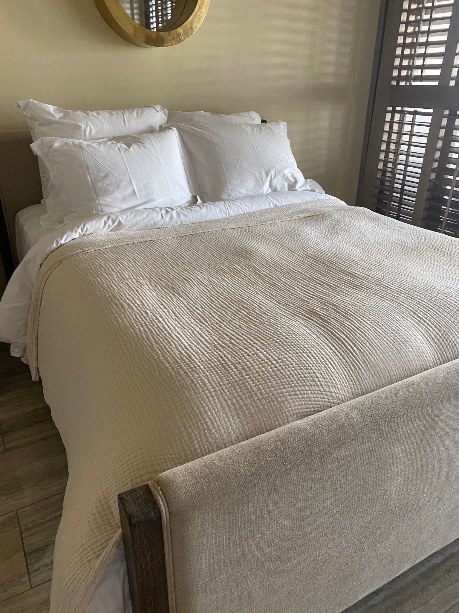 Summer-Weight Organic Gauze Full/Queen Blanket in Butter Cream Queen Muslin Blanket Gray Heron
