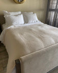 Summer-Weight Organic Gauze Full/Queen Blanket in Butter Cream Queen Muslin Blanket Gray Heron